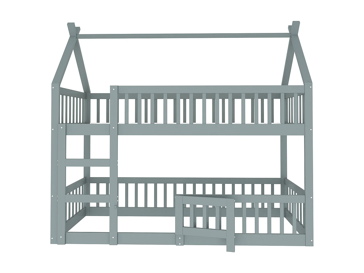 Lit superposé 90x200 cm - Lit enfant avec escalier et barrière de sécurité - gris - sans matelas