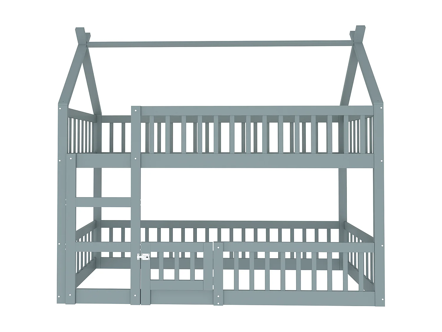 Lit superposé 90x200 cm - Lit enfant avec escalier et barrière de sécurité - gris - sans matelas