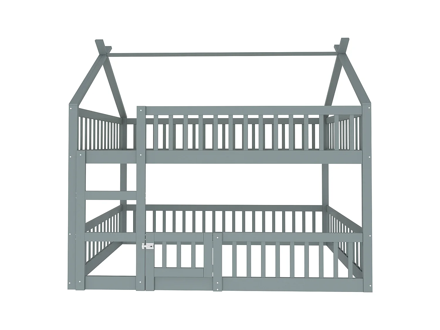 Lit superposé 140x200 cm - Lit enfant avec escalier et sommier à lattes en bois - gris - sans matelas