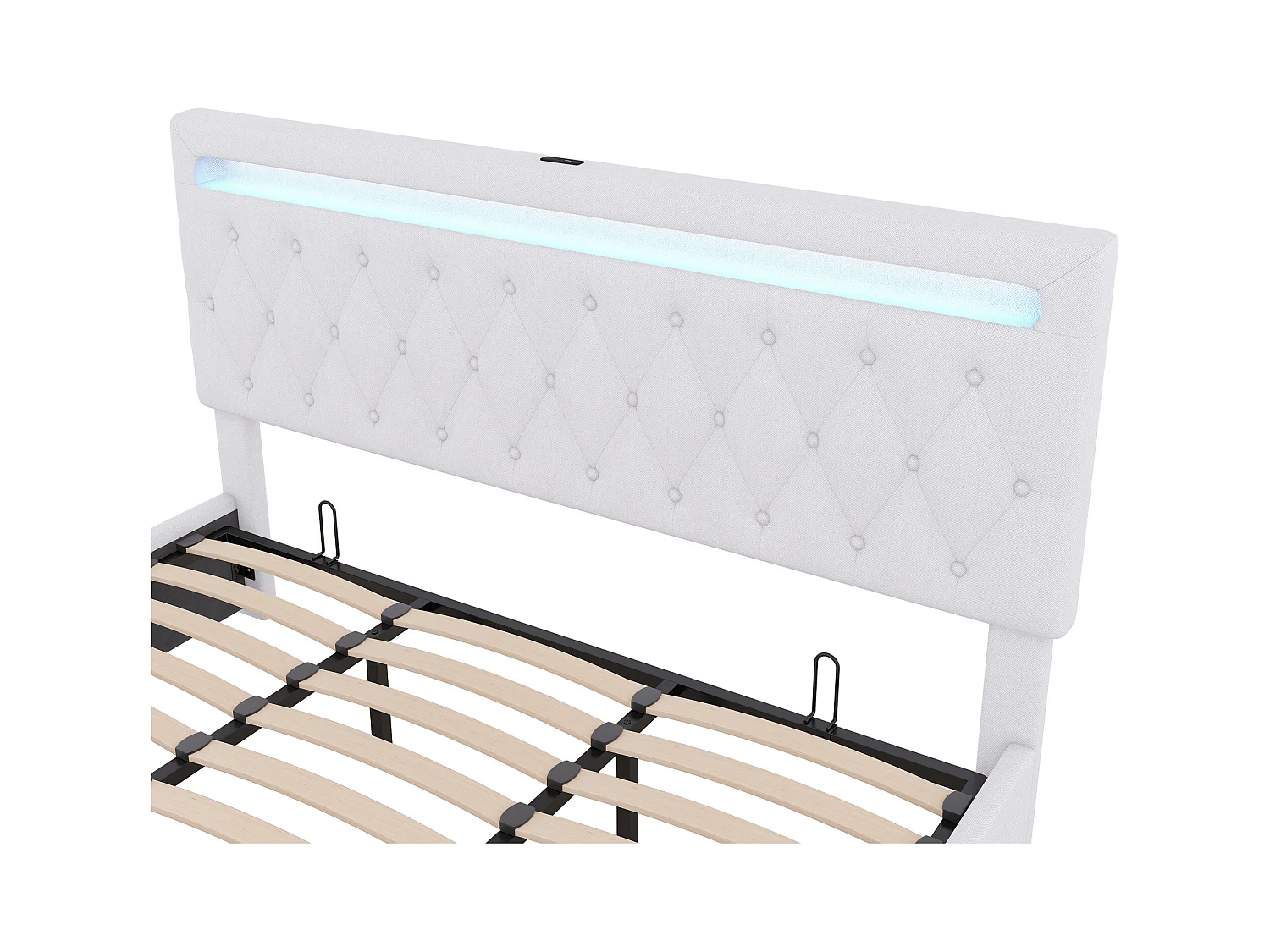 Lit coffre 180x200 cm - Lin blanc - Lit double avec lumière LED et chargement USB - san fond