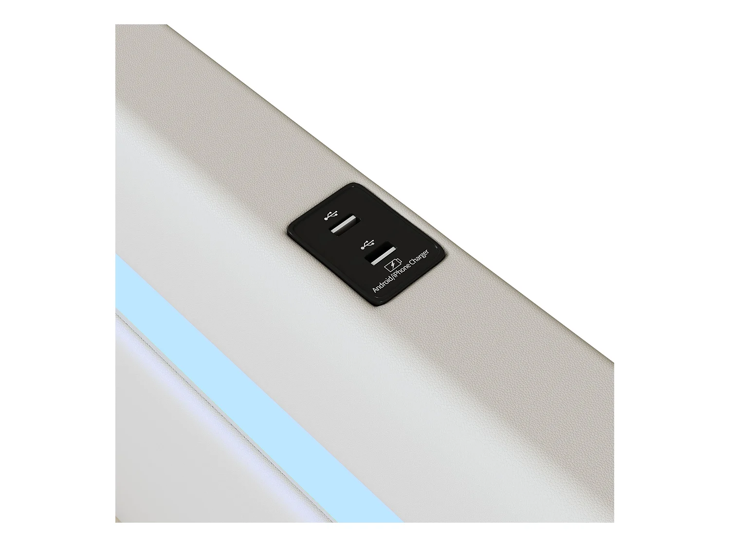 Bett mit Stauraum 140 x 200 cm – PU weiß – Erwachsenenbett mit USB-Ladefunktion und Bluetooth-Player – LED-Lichtleiste – ohne Matratze