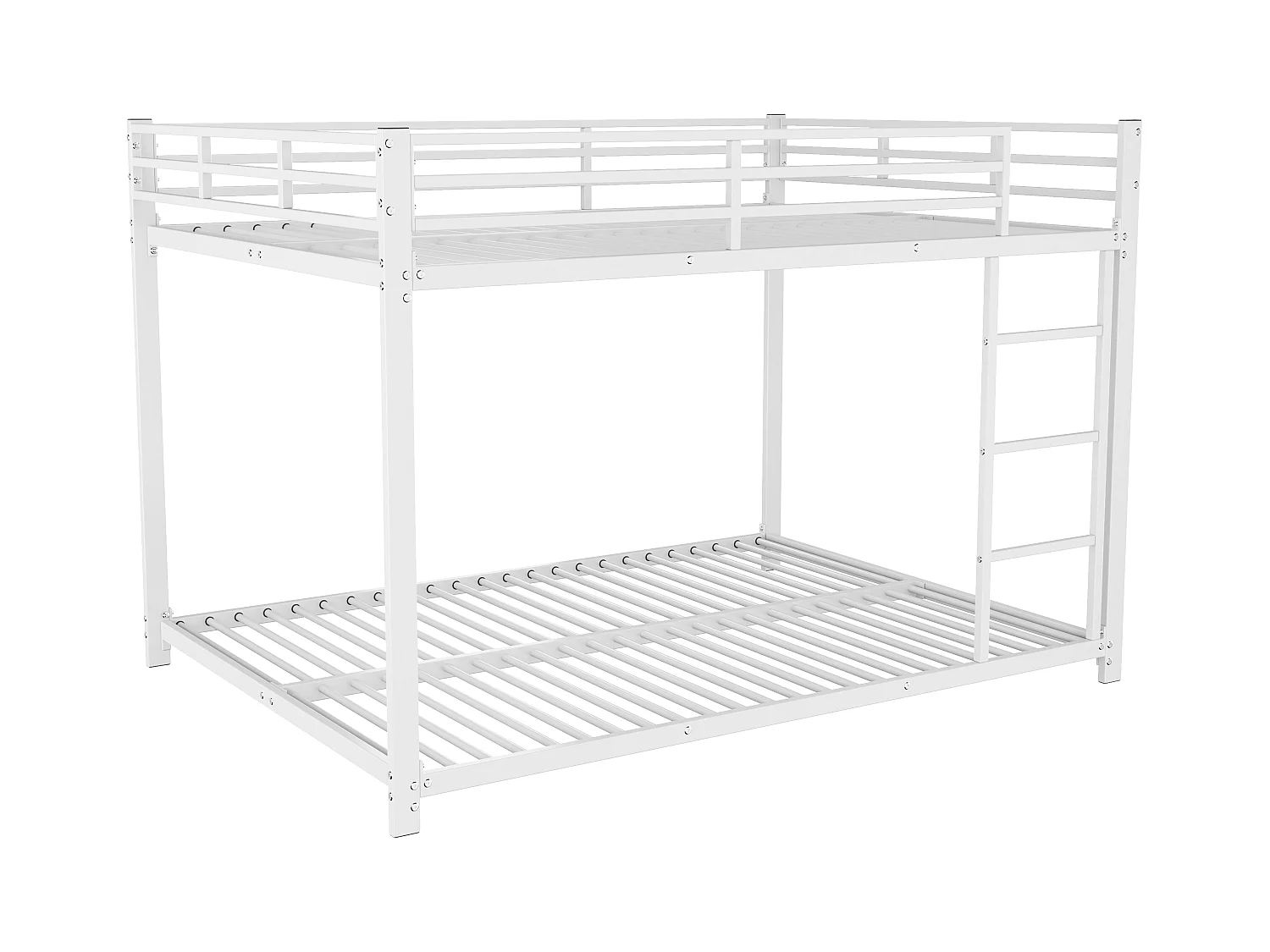 Lit superposé 140 x 200 cm - Lit enfant avec barrières de sécurité et sommier à lattes - Blanc - Sans matelas