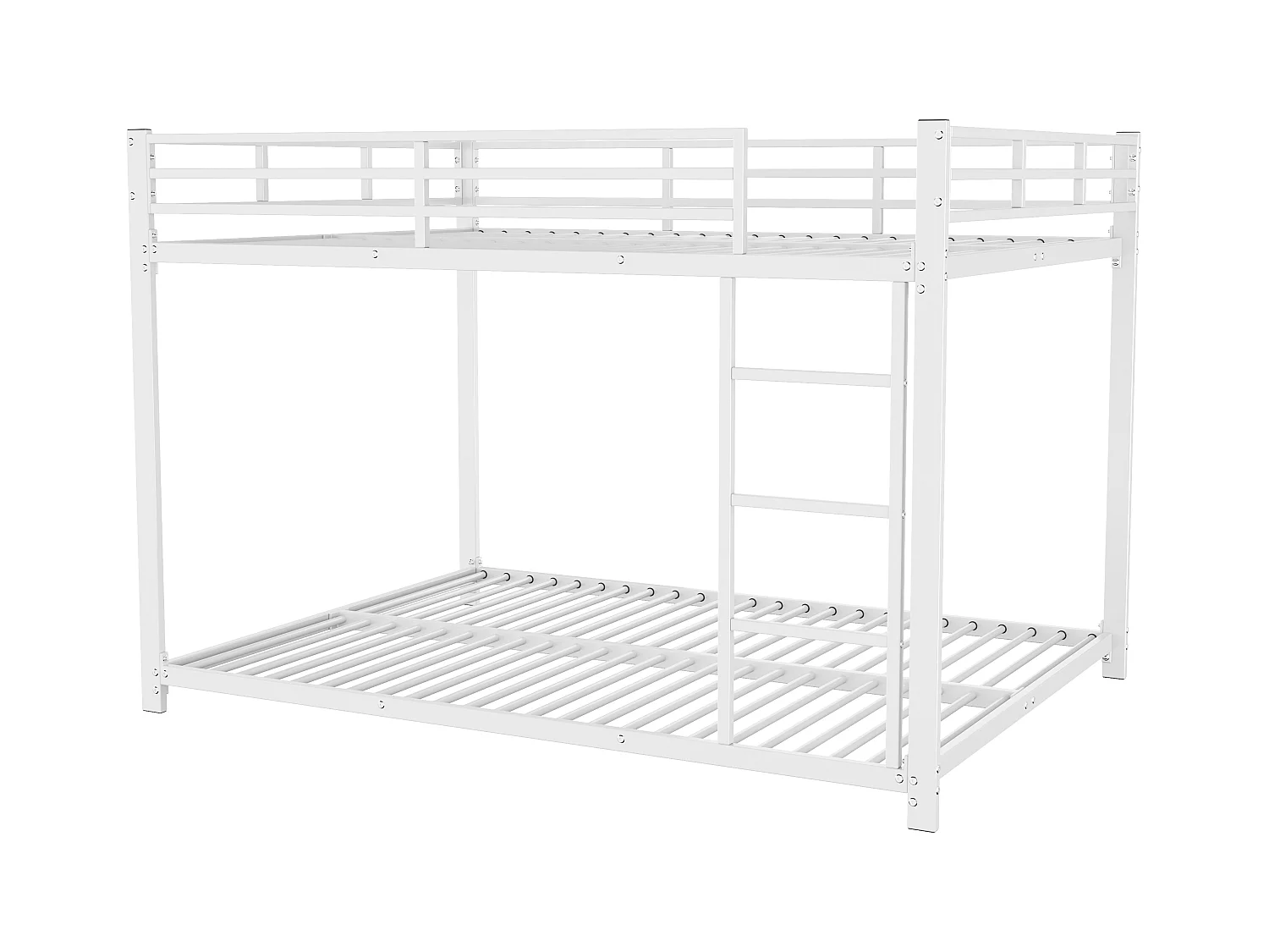 Lit superposé 140 x 200 cm - Lit enfant avec barrières de sécurité et sommier à lattes - Blanc - Sans matelas