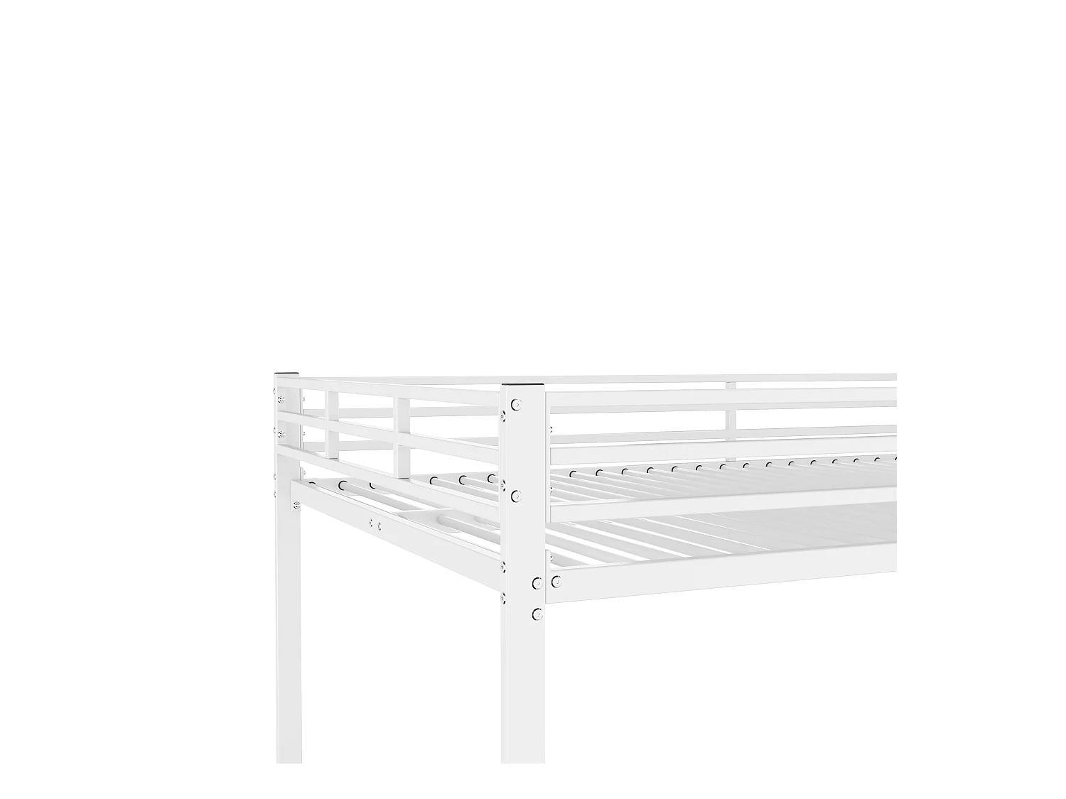 Lit superposé 140 x 200 cm - Lit enfant avec barrières de sécurité et sommier à lattes - Blanc - Sans matelas