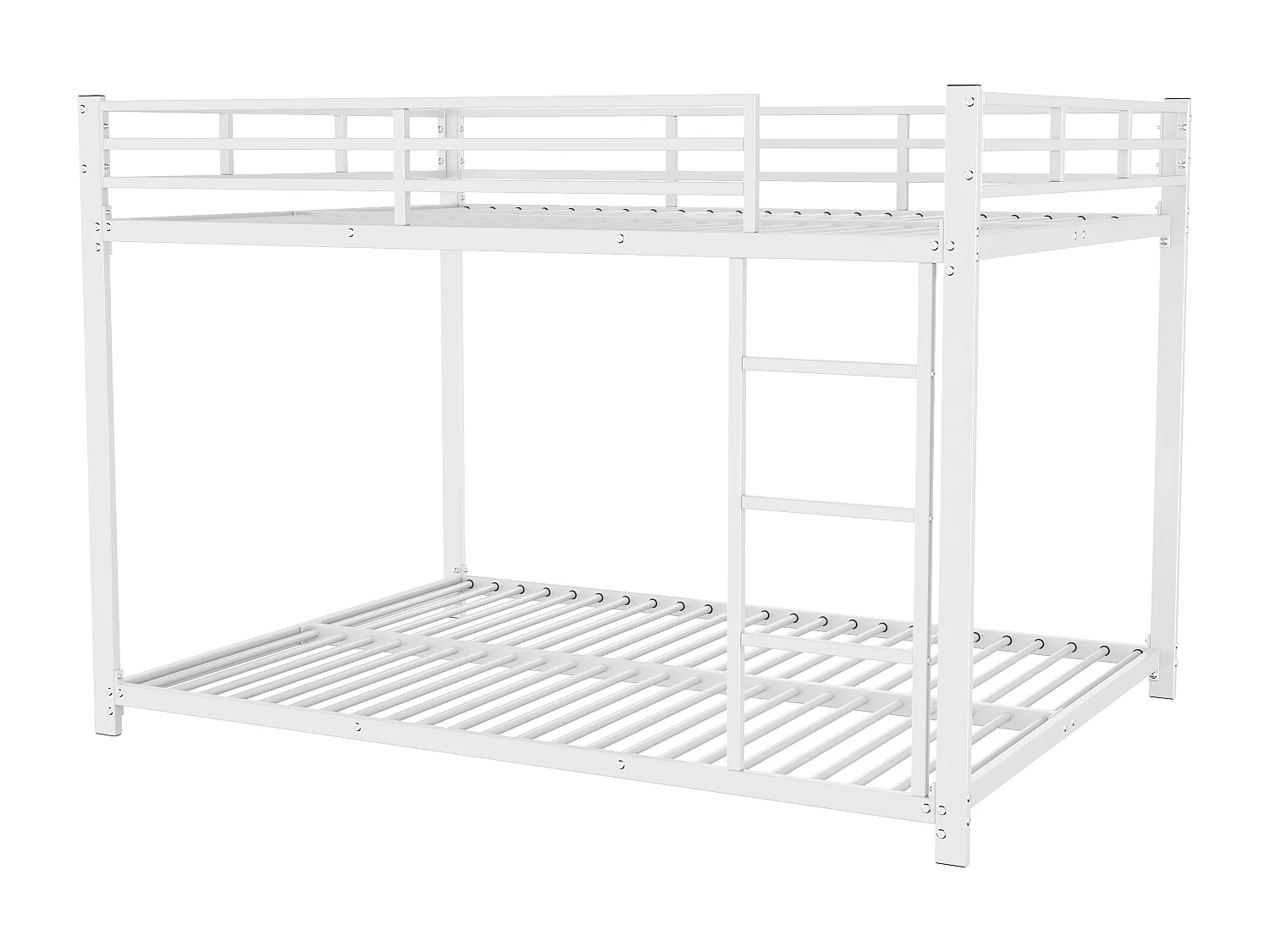 Lit superposé 140 x 200 cm - Lit enfant avec barrières de sécurité et sommier à lattes - Blanc - Sans matelas