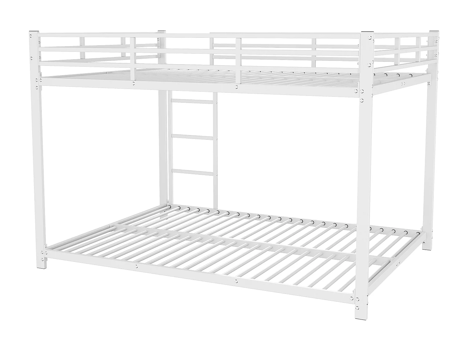 Lit superposé 140 x 200 cm - Lit enfant avec barrières de sécurité et sommier à lattes - Blanc - Sans matelas