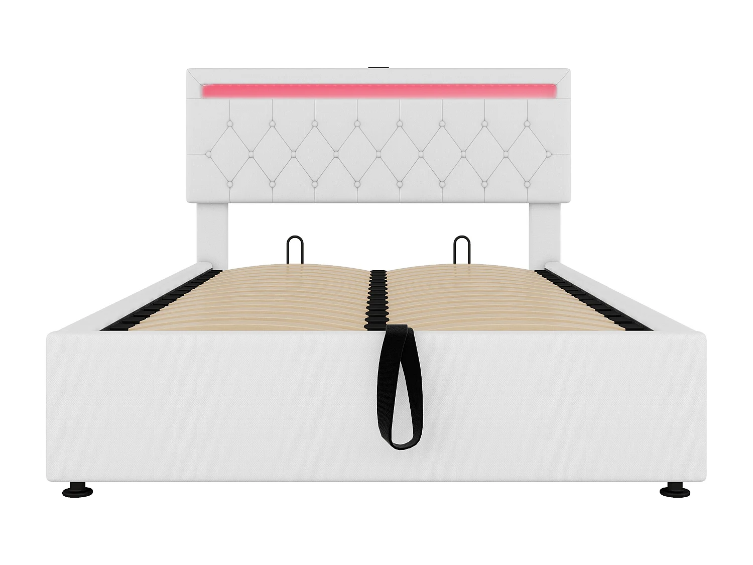 Łóżko ze schowkiem 140x200 cm - Biały len - łóżko dla nastolatków z oświetleniem LED i ładowaniem przez USB - bez podstawy