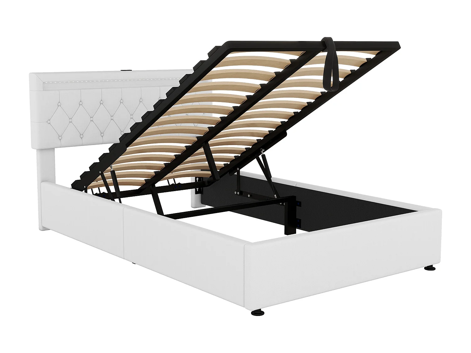 Łóżko ze schowkiem 140x200 cm - Biały len - łóżko dla nastolatków z oświetleniem LED i ładowaniem przez USB - bez podstawy