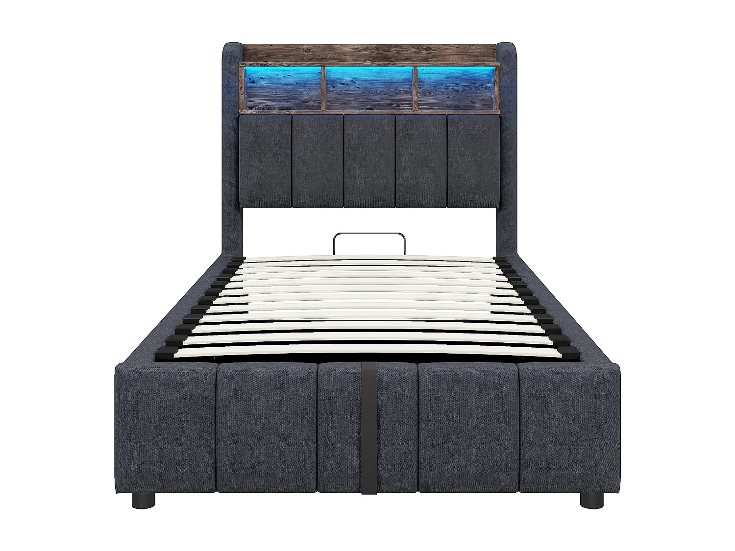 Lit coffre 90 x 200 cm - Lin gris - Lit enfant avec éclairage LED et recharge USB - sans matelas