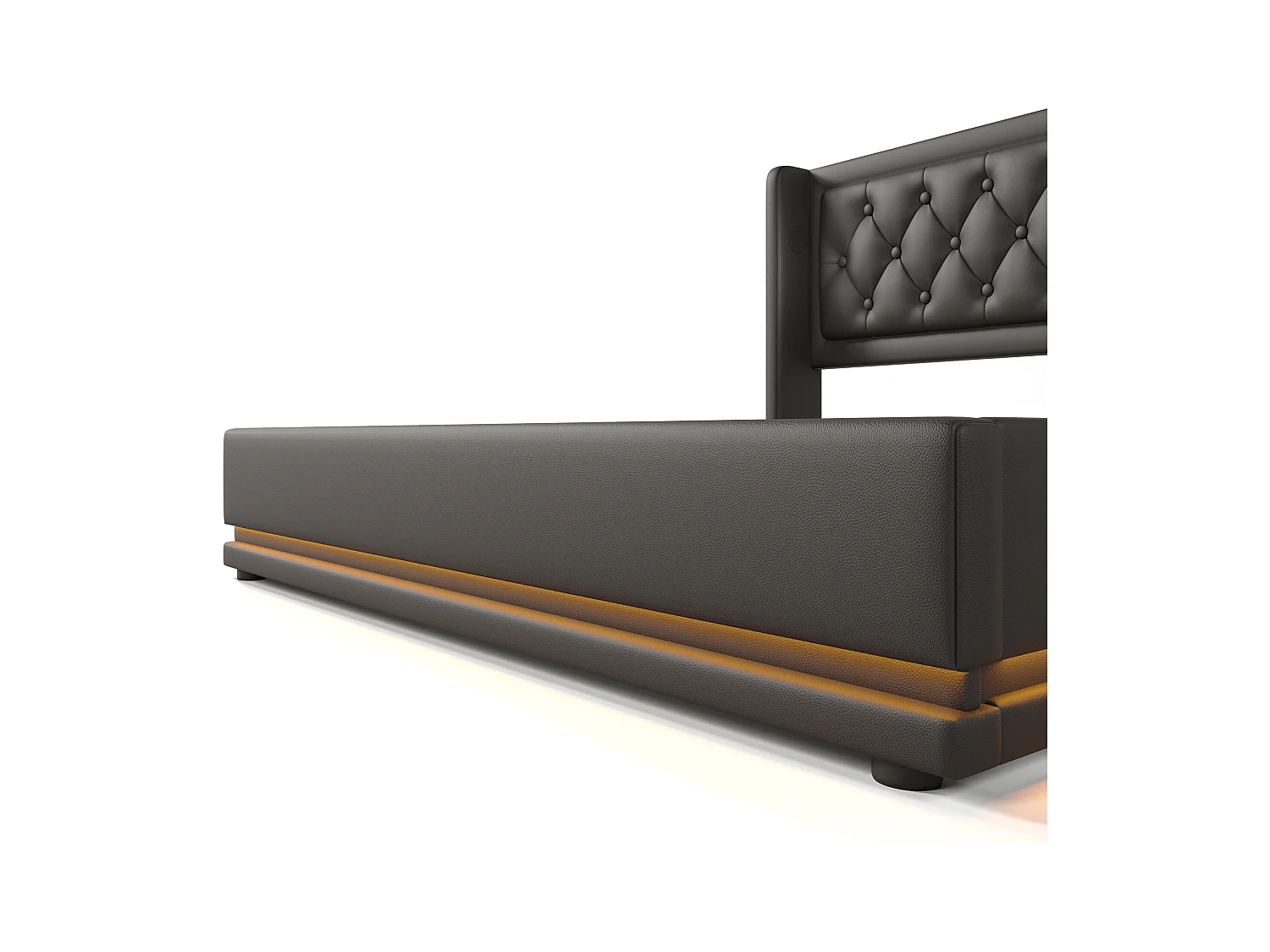 Bett mit Stauraum 140 x 200 cm – PU schwarz – Erwachsenenbett mit LED-Beleuchtung und USB-Ladefunktion – ohne Matratze