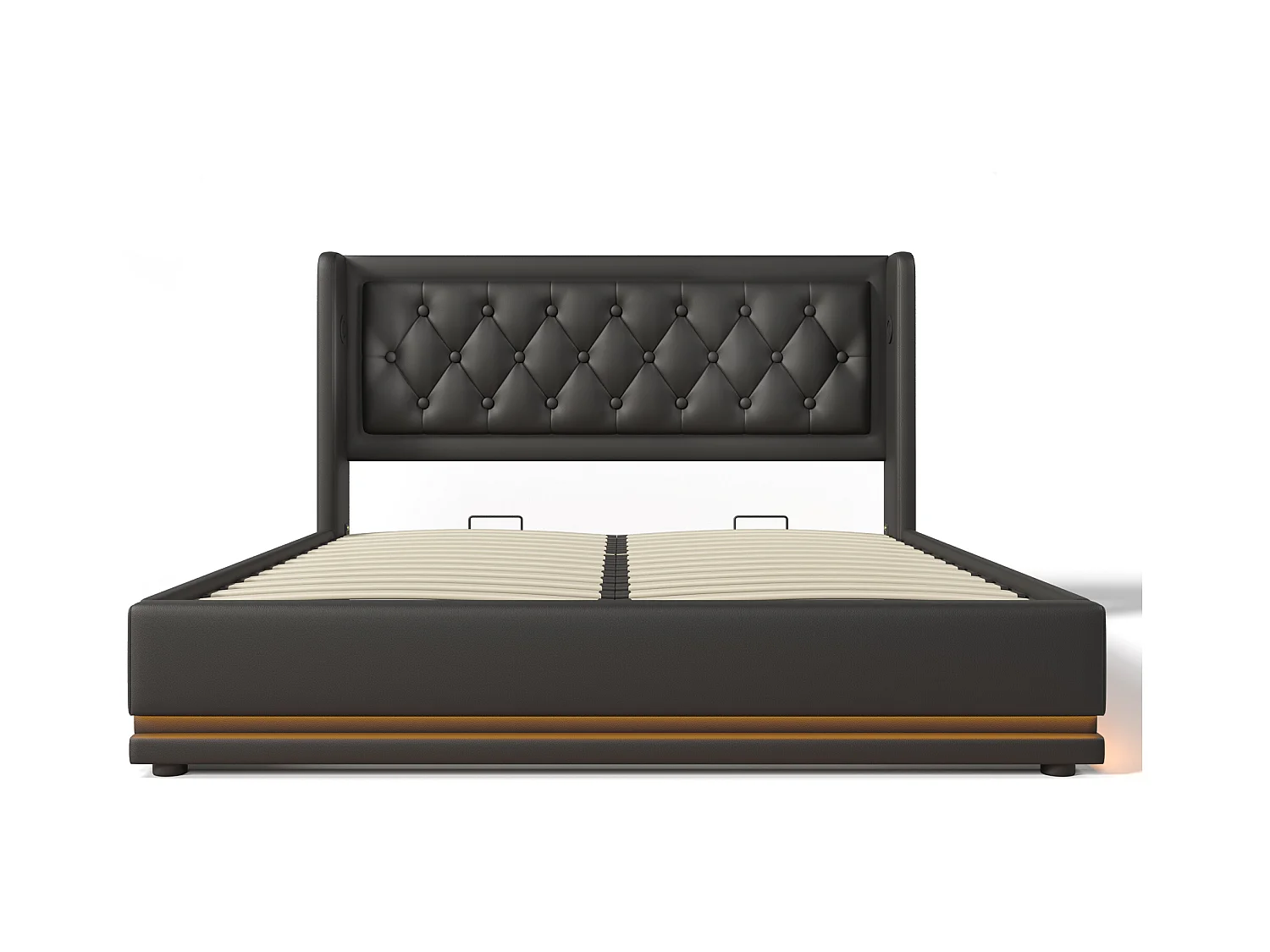 Bett mit Stauraum 140 x 200 cm – PU schwarz – Erwachsenenbett mit LED-Beleuchtung und USB-Ladefunktion – ohne Matratze