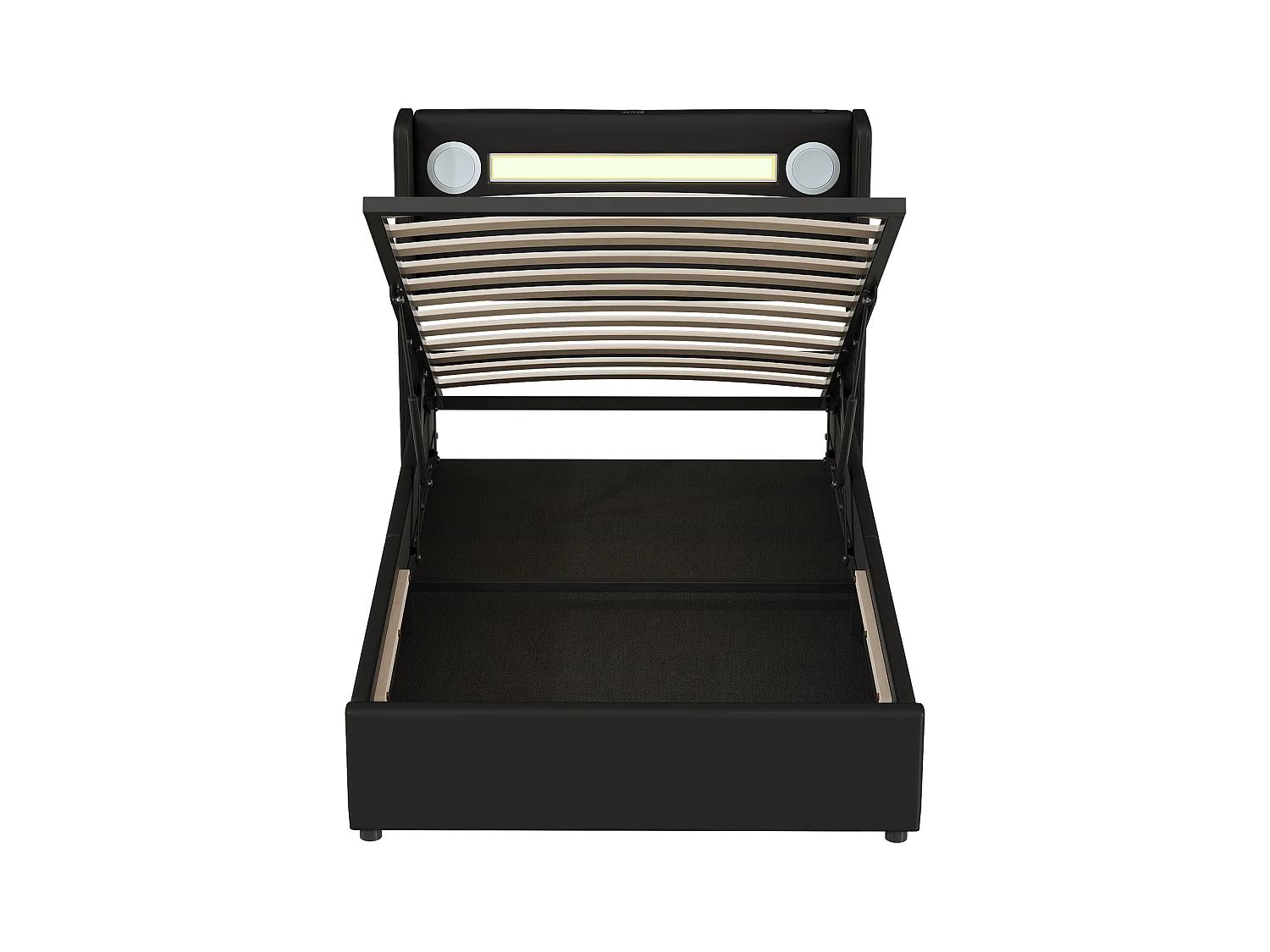 Letto contenitore 90x200 cm - PU nero - Letto per bambini con caricabatterie USB e lettore Bluetooth - Illuminazione a LED - senza materasso