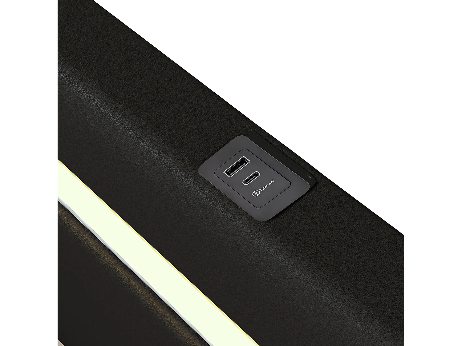 Stauraumbett 90 x 200 cm – schwarzes PU – Kinderbett mit USB-Ladefunktion und Bluetooth-Player – LED-Beleuchtung – ohne Matratze