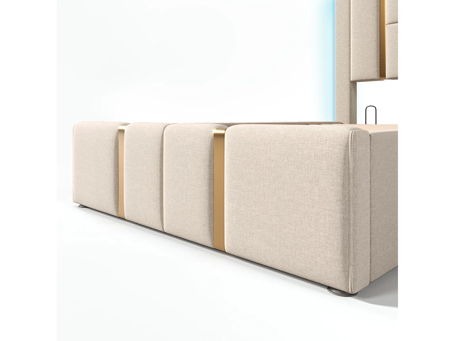 Lit coffre 90 x 200 cm - Lin beige - Lit enfant avec LED et recharge USB - sans matelas
