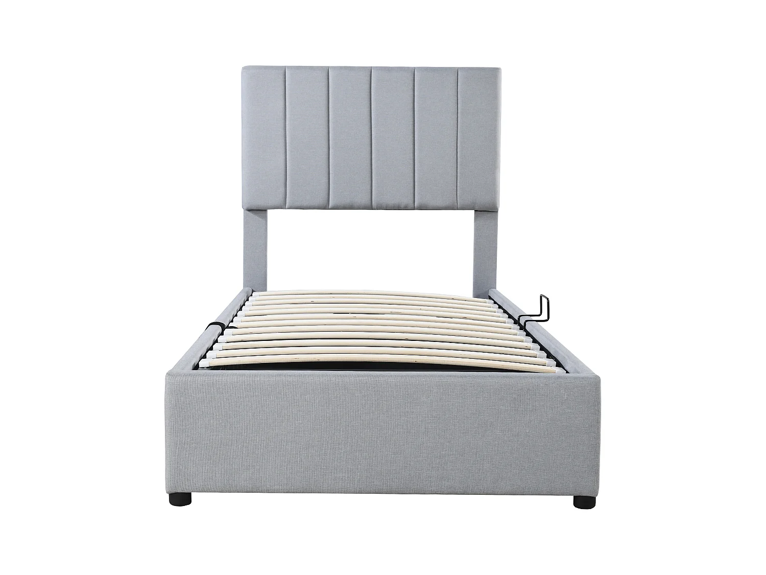 Bettkastenbett 90 x 200 cm – graues Leinen – Kinderbett mit höhenverstellbarem Kopfteil – Holzlattenrost – ohne Matratze