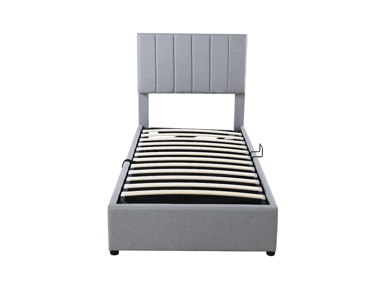 Bettkastenbett 90 x 200 cm – graues Leinen – Kinderbett mit höhenverstellbarem Kopfteil – Holzlattenrost – ohne Matratze