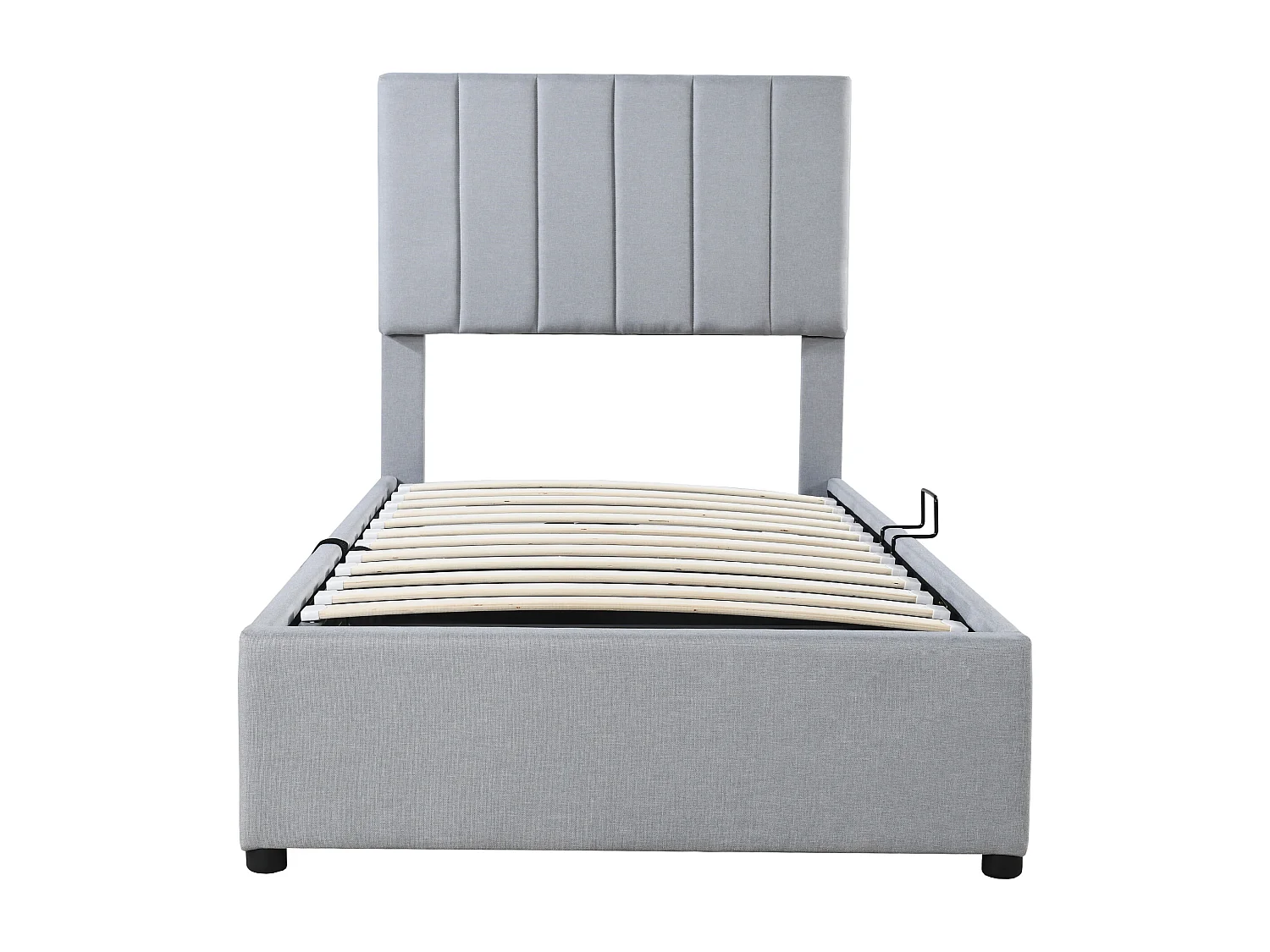 Lit coffre 90 x 200 cm - Lin gris - Lit enfant avec tête de lit réglable en hauteur - lattes en bois - sans matelas