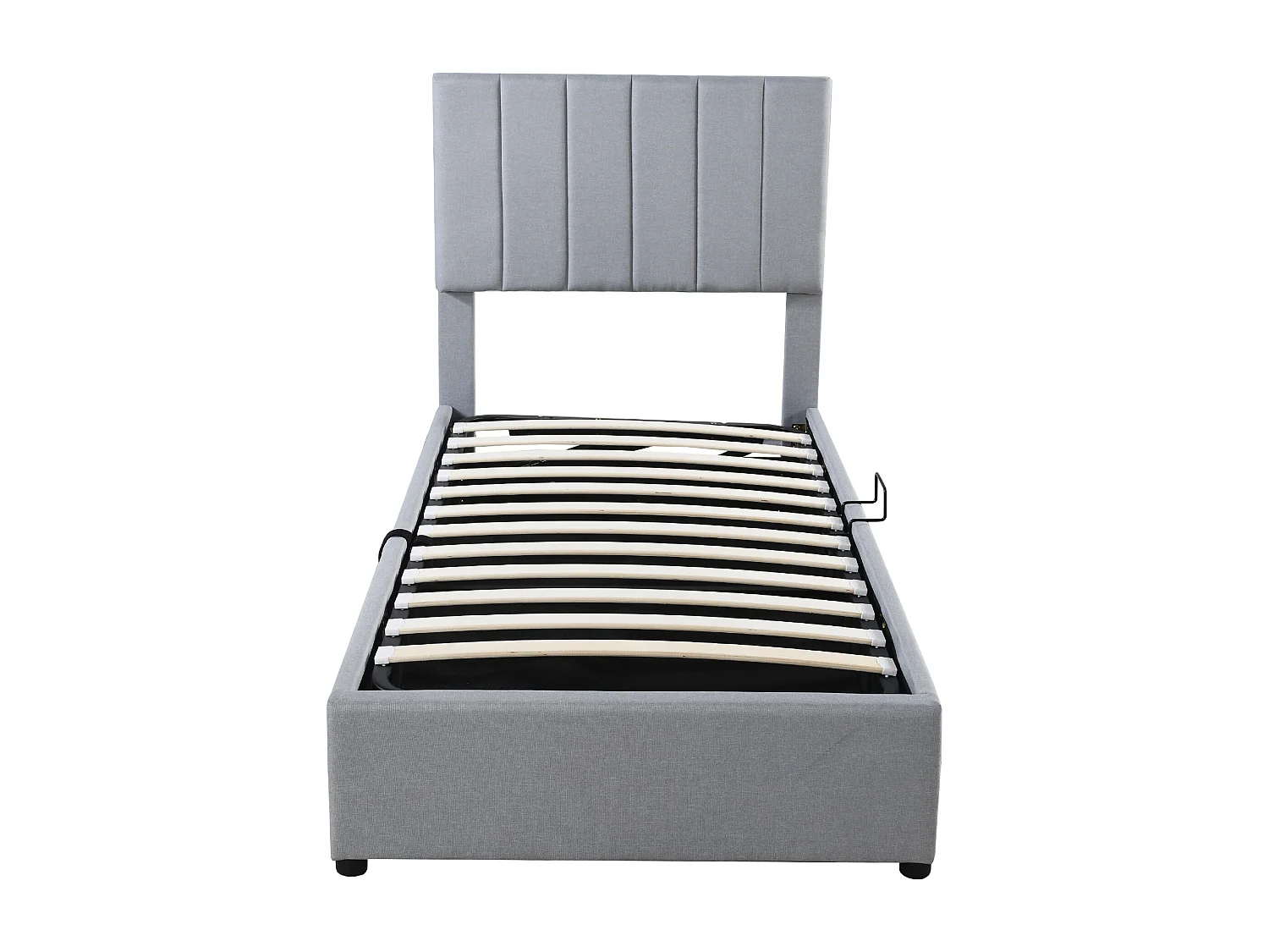 Lit coffre 90 x 200 cm - Lin gris - Lit enfant avec tête de lit réglable en hauteur - lattes en bois - sans matelas