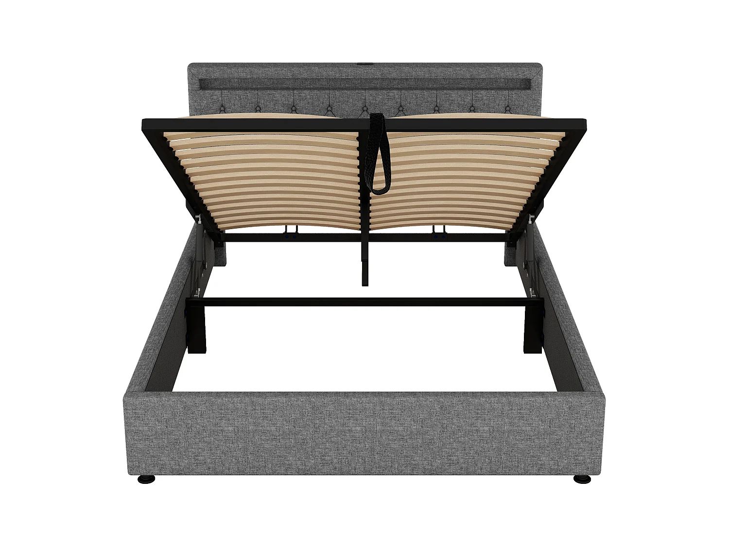 Lit coffre 160x200 cm - Lin gris - Lit adulte avec lumière LED et recharge USB - san fond