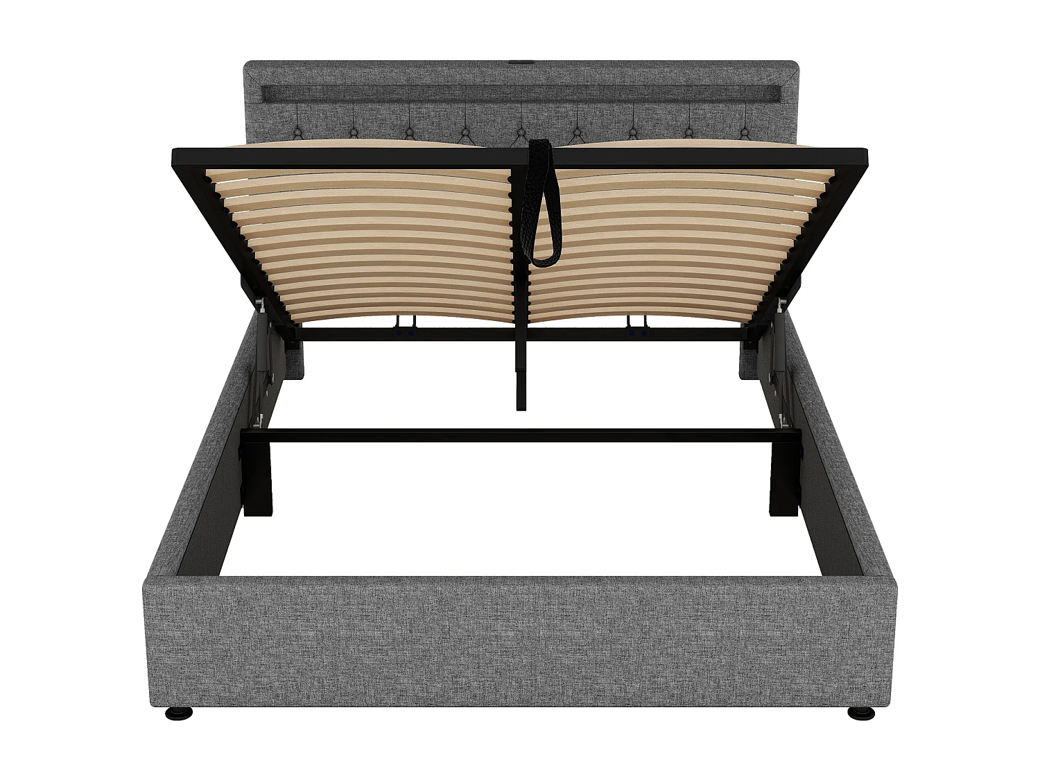 Lit coffre 160x200 cm - Lin gris - Lit adulte avec lumière LED et recharge USB - san fond