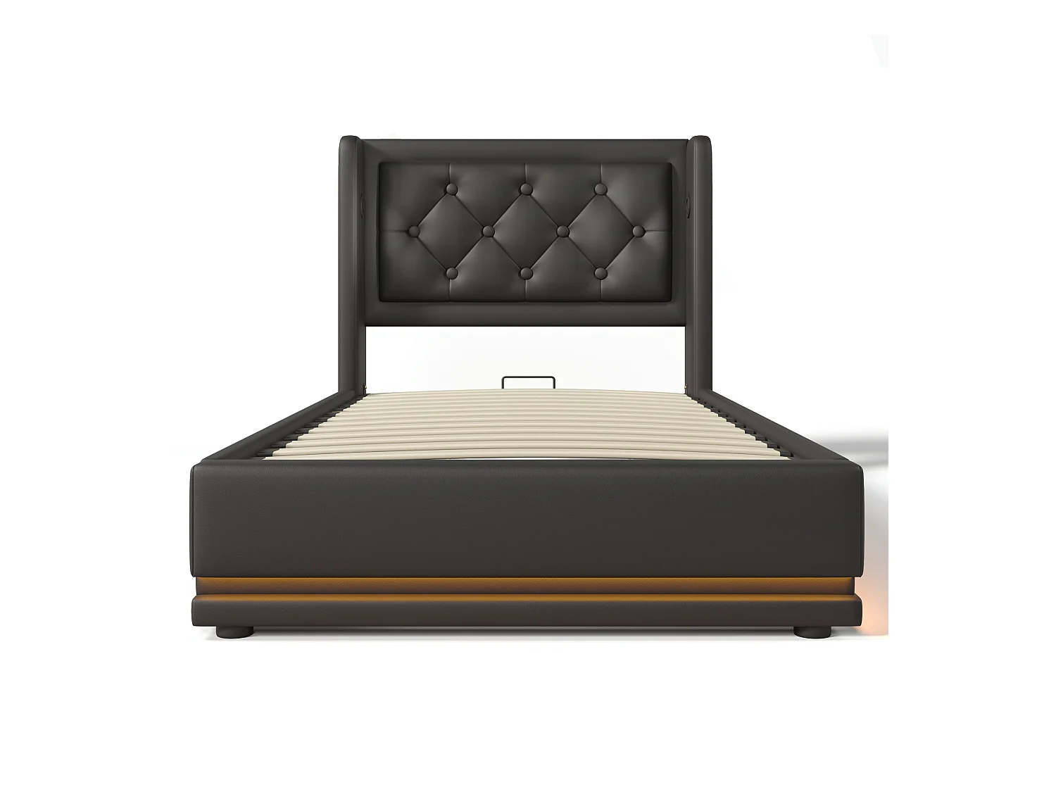Bett mit Stauraum 90 x 200 cm – PU schwarz – Kinderbett mit LED-Beleuchtung und USB-Ladefunktion – ohne Matratze