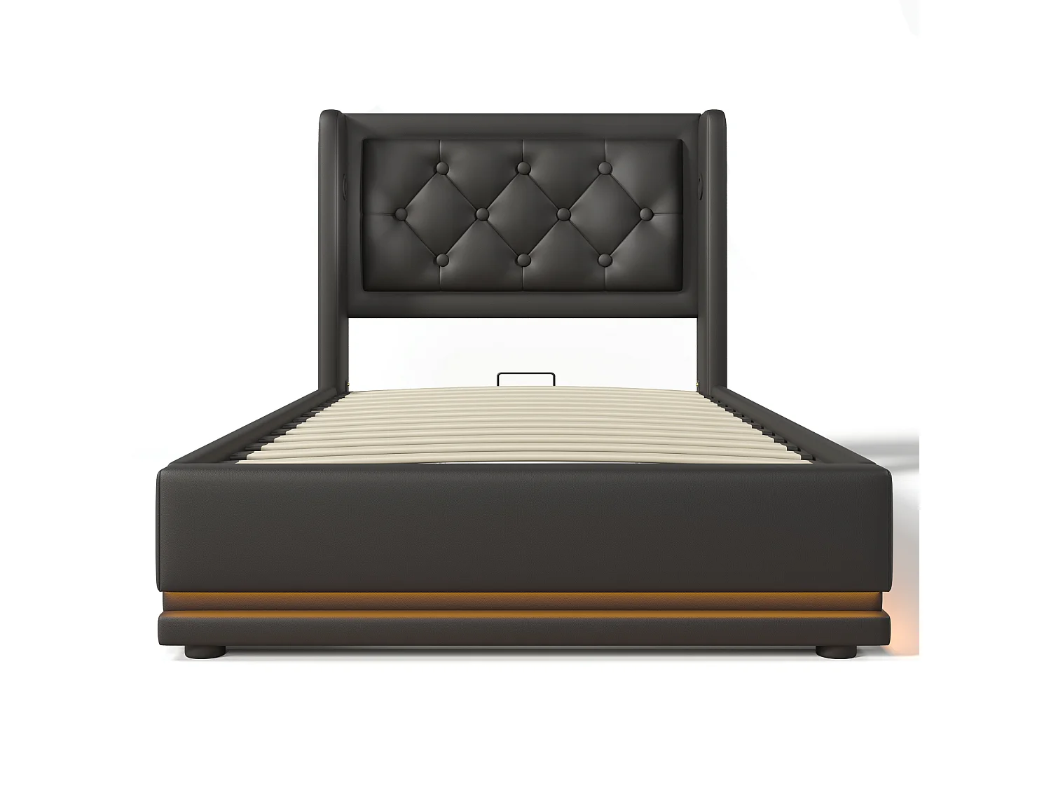Lit coffre 90 x 200 cm - PU noir - Lit enfant avec éclairage LED et recharge USB - sans matelas