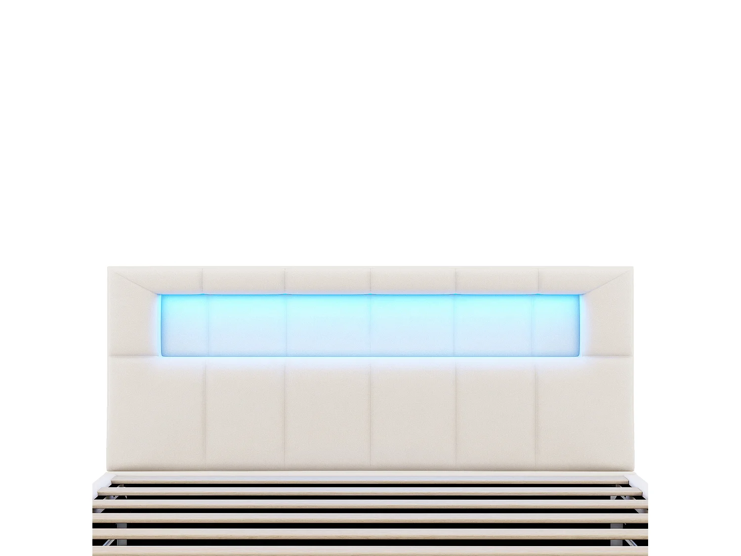 Lit coffre 90x200 cm, velours beige, Lit adulte avec tête de lit capitonnée et éclairage LED, sans matelas