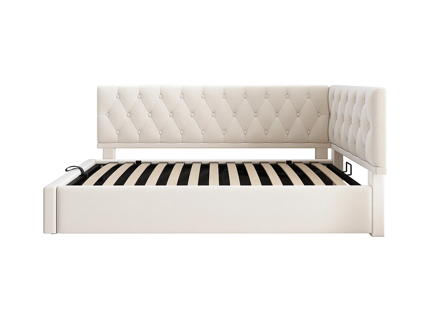 Lit coffre 90x200 cm - Lit velours avec sommier à lattes en bois - beige - sans matelas