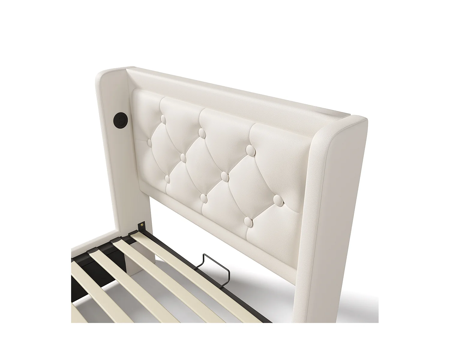 Bett mit Stauraum 90 x 200 cm – PU weiß – Kinderbett mit LED-Beleuchtung und USB-Ladefunktion – ohne Matratze
