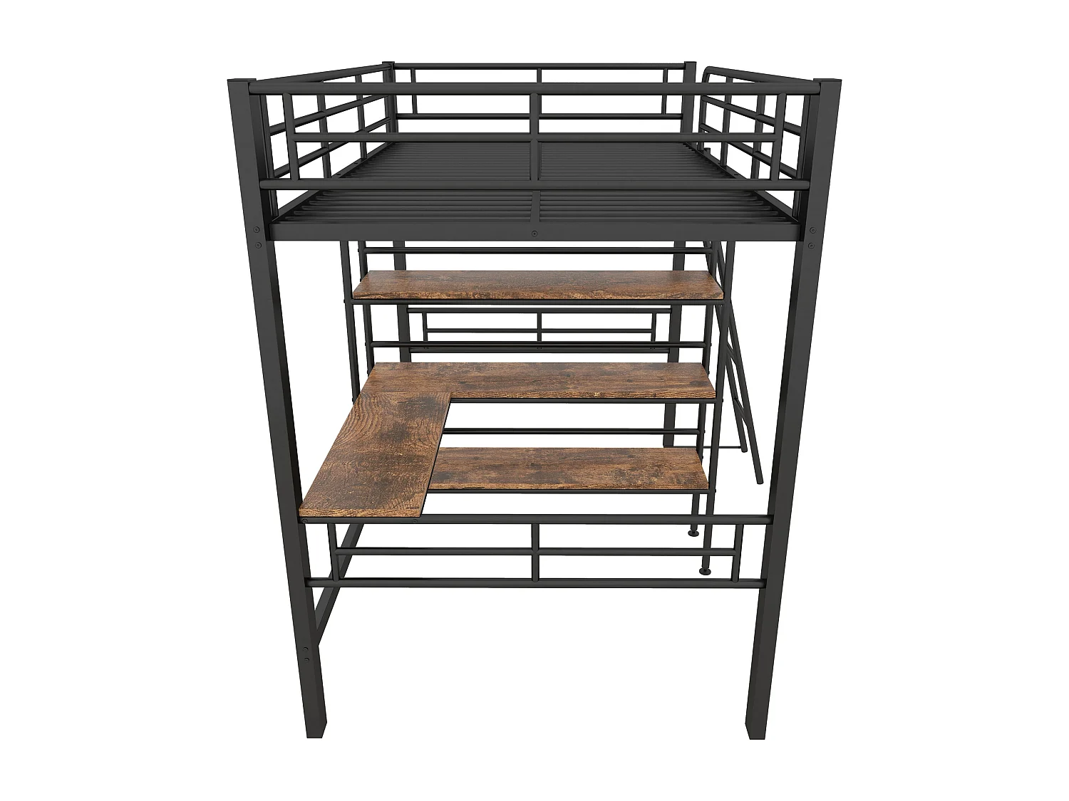 Lit mezzanine 90 x 200 cm - Lit enfant avec bureau et étagère de rangement - noir - sans matelas
