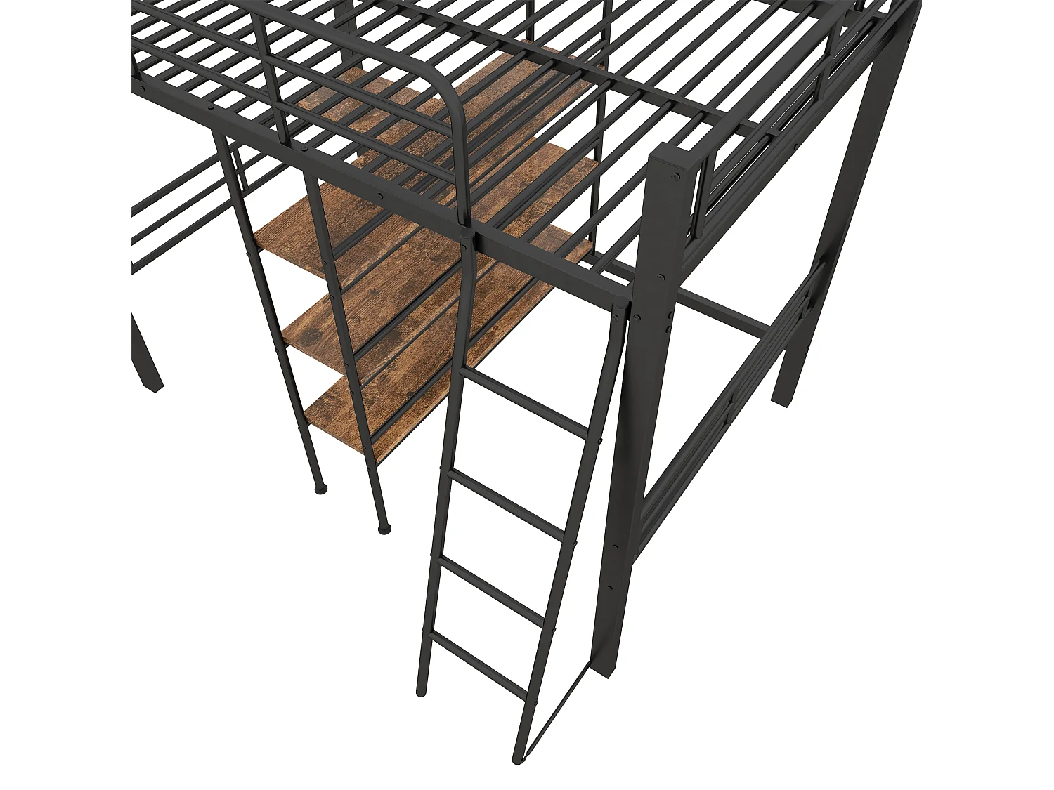 Lit mezzanine 90 x 200 cm - Lit enfant avec bureau et étagère de rangement - noir - sans matelas