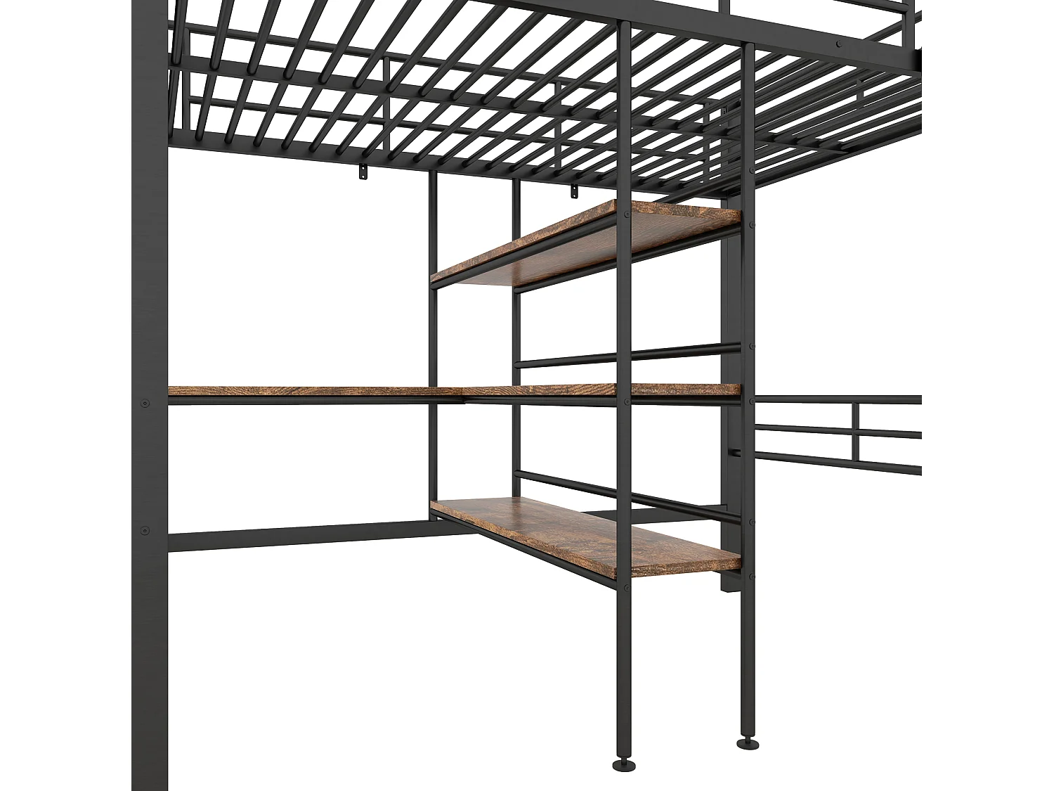 Hochbett 90x200 cm – Kinderbett mit Schreibtisch und Ablage – schwarz – ohne Matratze