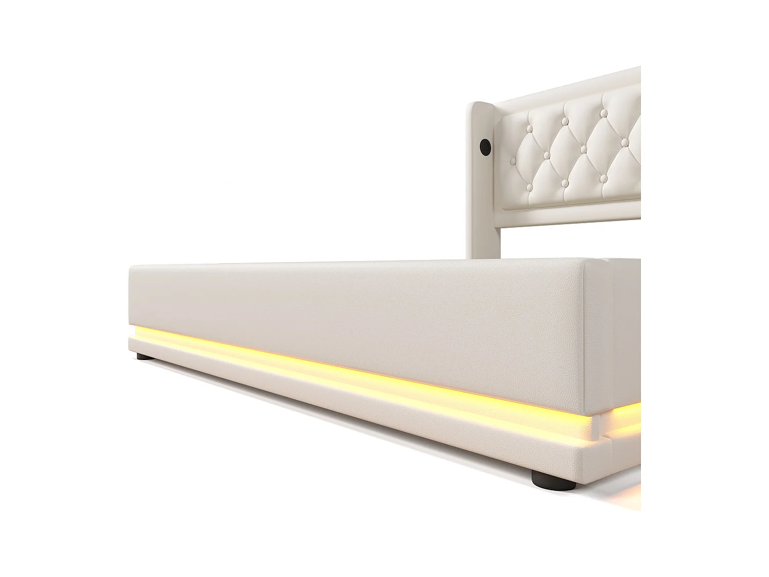 Bett mit Stauraum 140 x 200 cm – PU weiß – Erwachsenenbett mit LED-Beleuchtung und USB-Ladefunktion – ohne Matratze