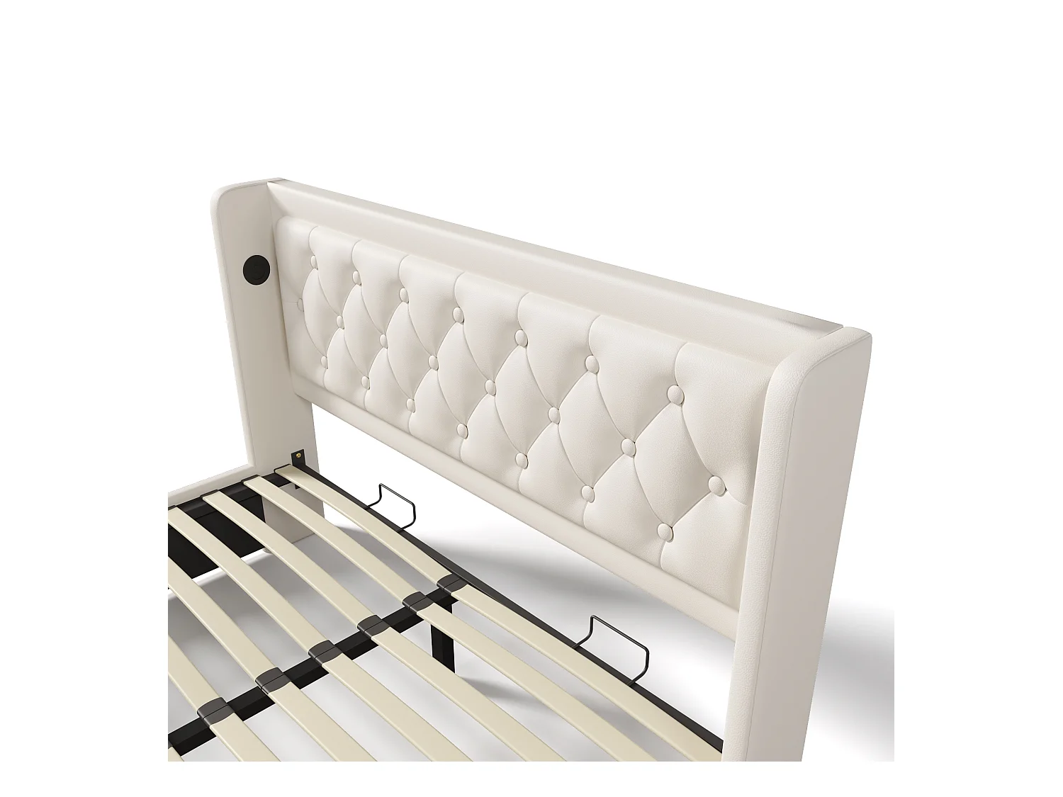 Bett mit Stauraum 140 x 200 cm – PU weiß – Erwachsenenbett mit LED-Beleuchtung und USB-Ladefunktion – ohne Matratze