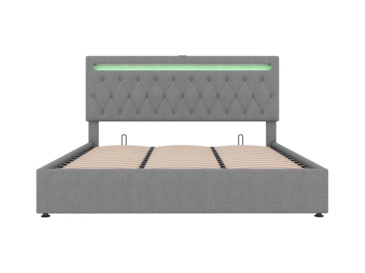 Lit coffre 180x200 cm - Lin gris - Lit double avec lumière LED et chargement USB - san fond