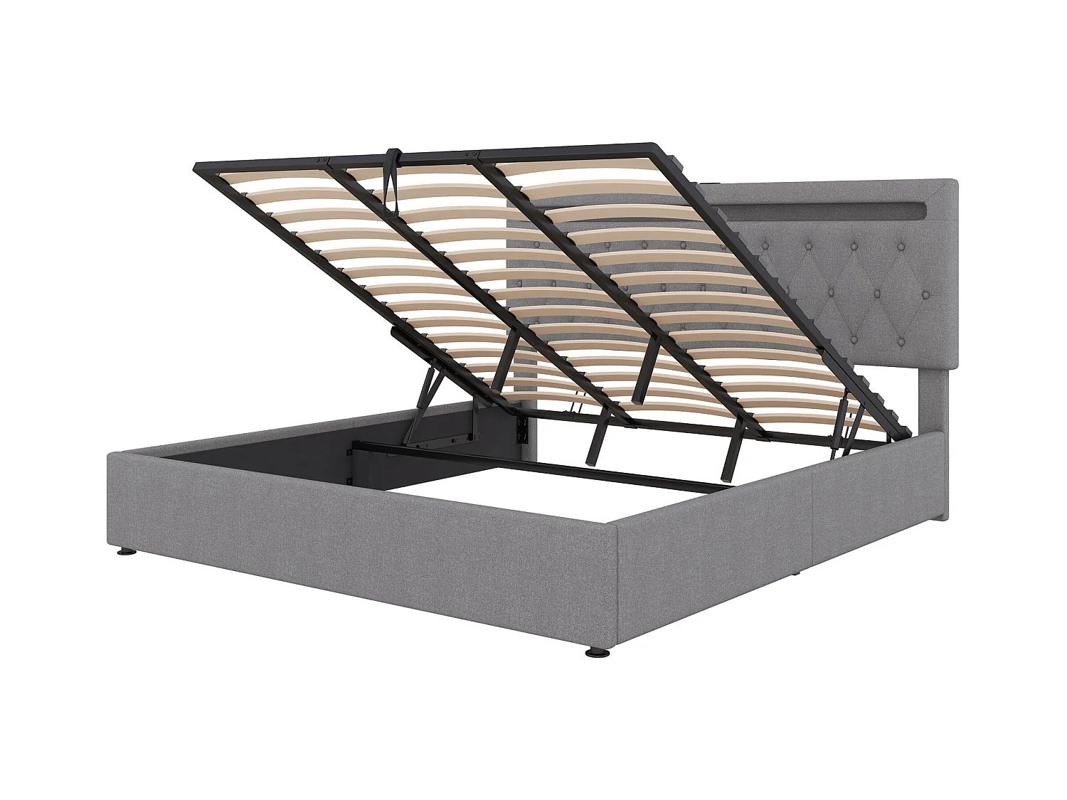 Lit coffre 180x200 cm - Lin gris - Lit double avec lumière LED et chargement USB - san fond
