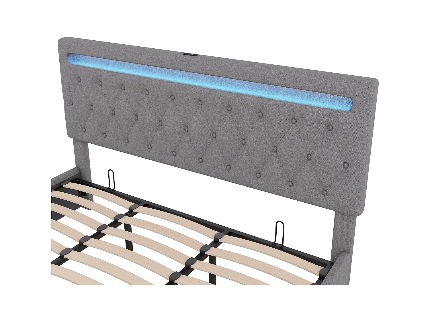 Lit coffre 180x200 cm - Lin gris - Lit double avec lumière LED et chargement USB - san fond