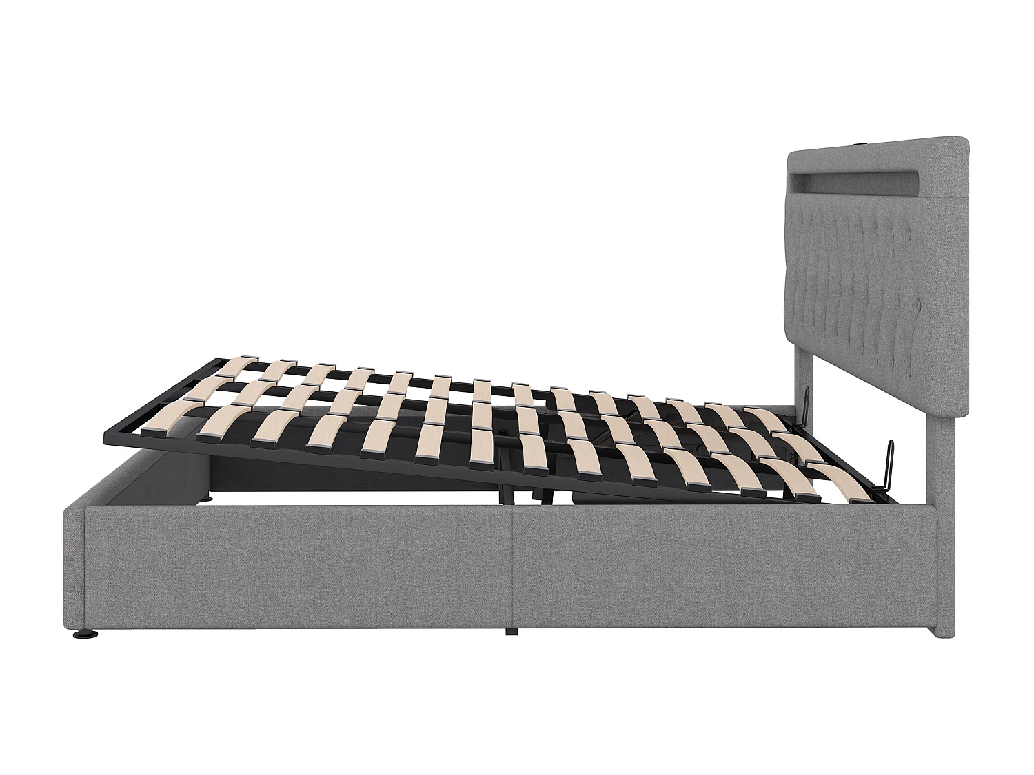 Lit coffre 180x200 cm - Lin gris - Lit double avec lumière LED et chargement USB - san fond