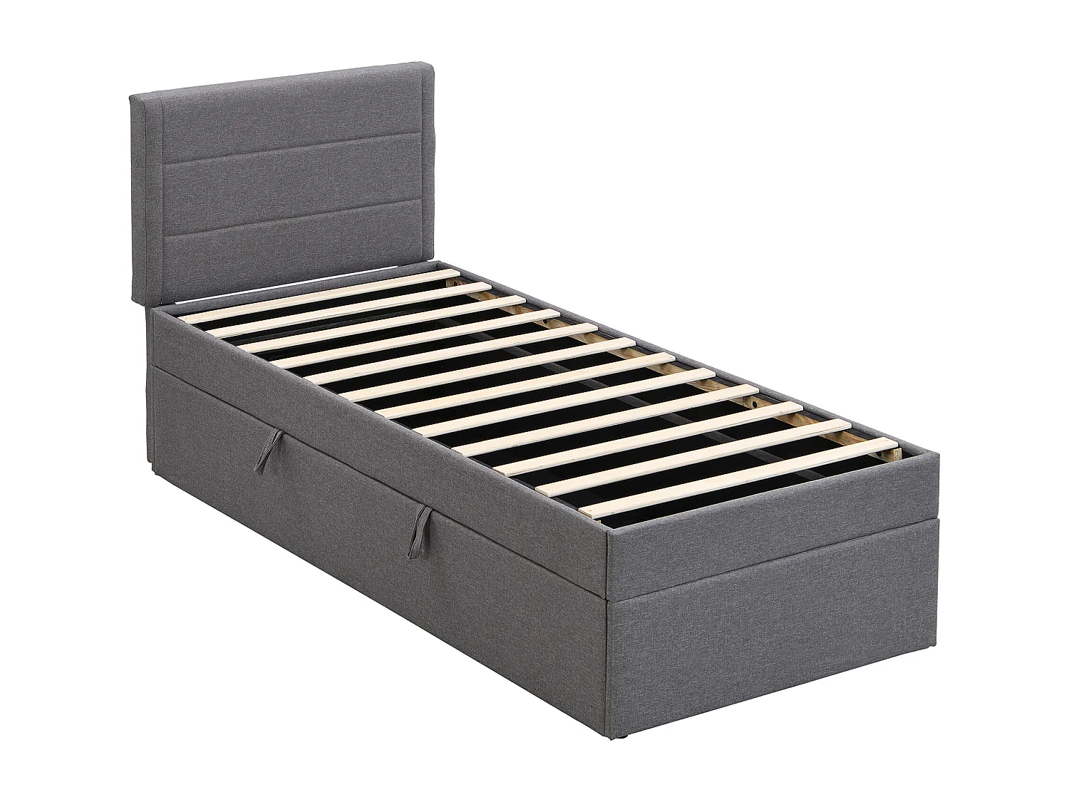 Bed met opbergruimte 90x200 cm - Grijs linnen - Kinderbed met gestoffeerd hoofdbord en lattenbodem - Zonder matras