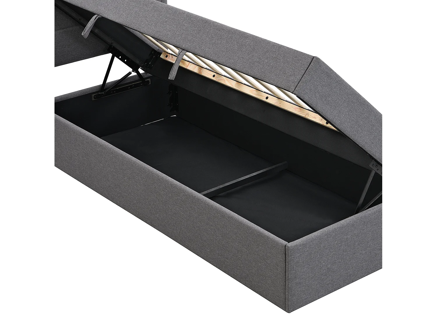 Bed met opbergruimte 90x200 cm - Grijs linnen - Kinderbed met gestoffeerd hoofdbord en lattenbodem - Zonder matras