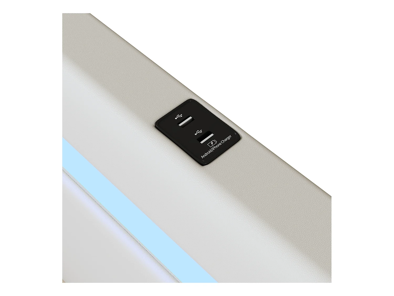 Opbergbed 160 x 200 cm - Wit PU - Tweepersoonsbed met USB-oplader en Bluetooth-speler - LED-verlichting - Zonder matras