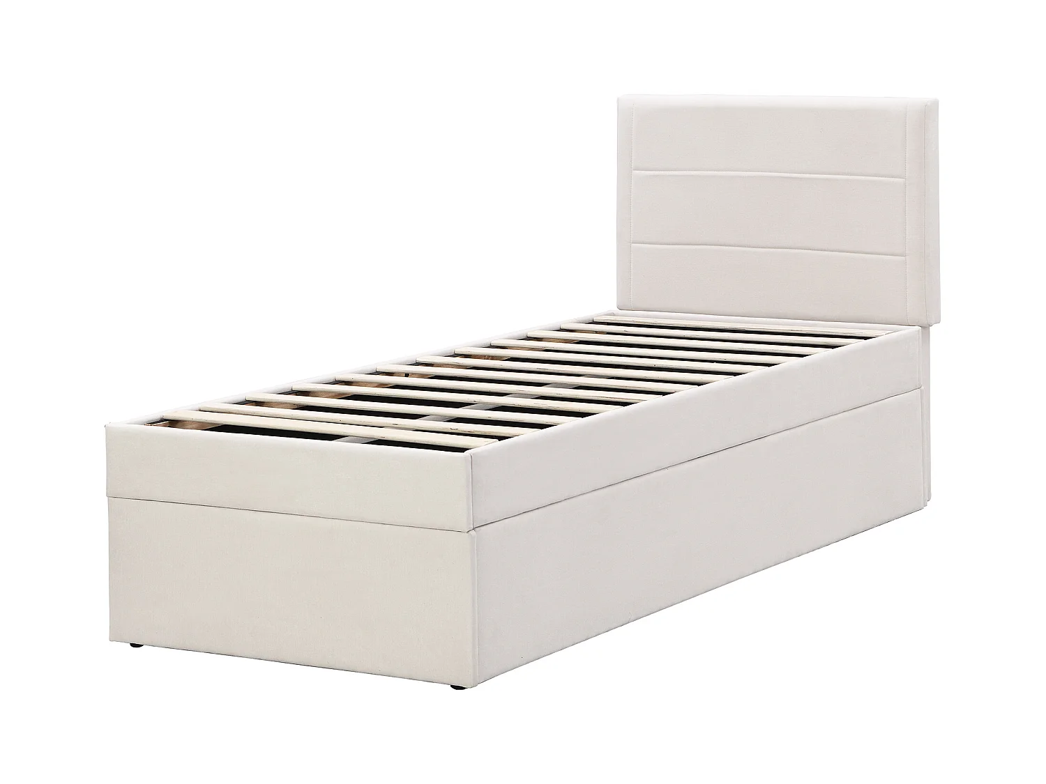 Letto contenitore 90x200 cm - Lino beige - Letto per bambini con testiera imbottita e rete a doghe - Senza materasso