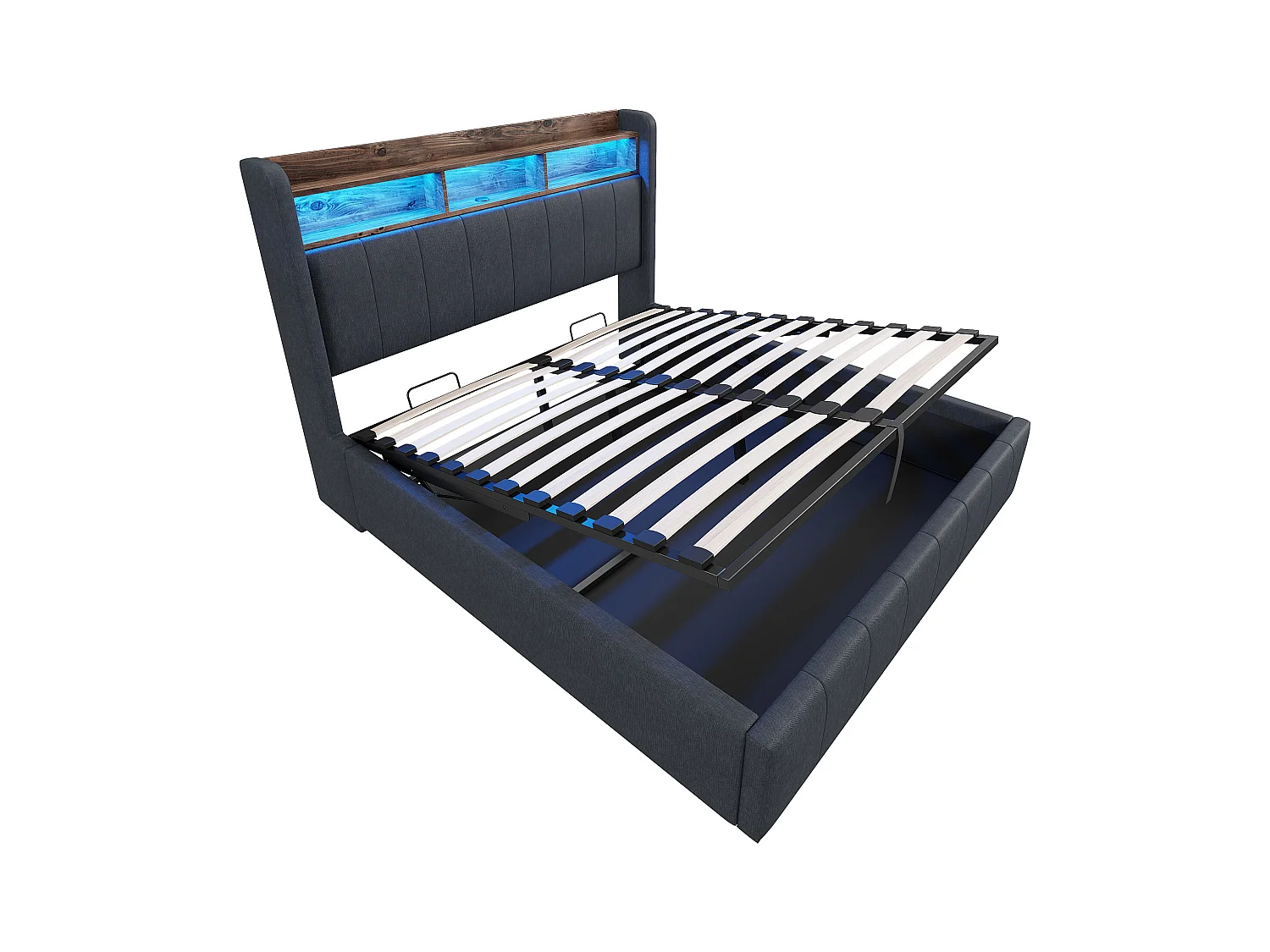 Bed met opbergruimte 140x200 cm - linnengrijs - tweepersoonsbed met ledverlichting en USB-oplader - zonder matras