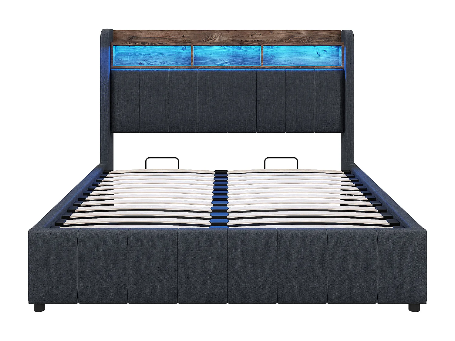 Lit coffre 140x200 cm - Lin gris - Lit double avec éclairage LED et recharge USB - sans matelas
