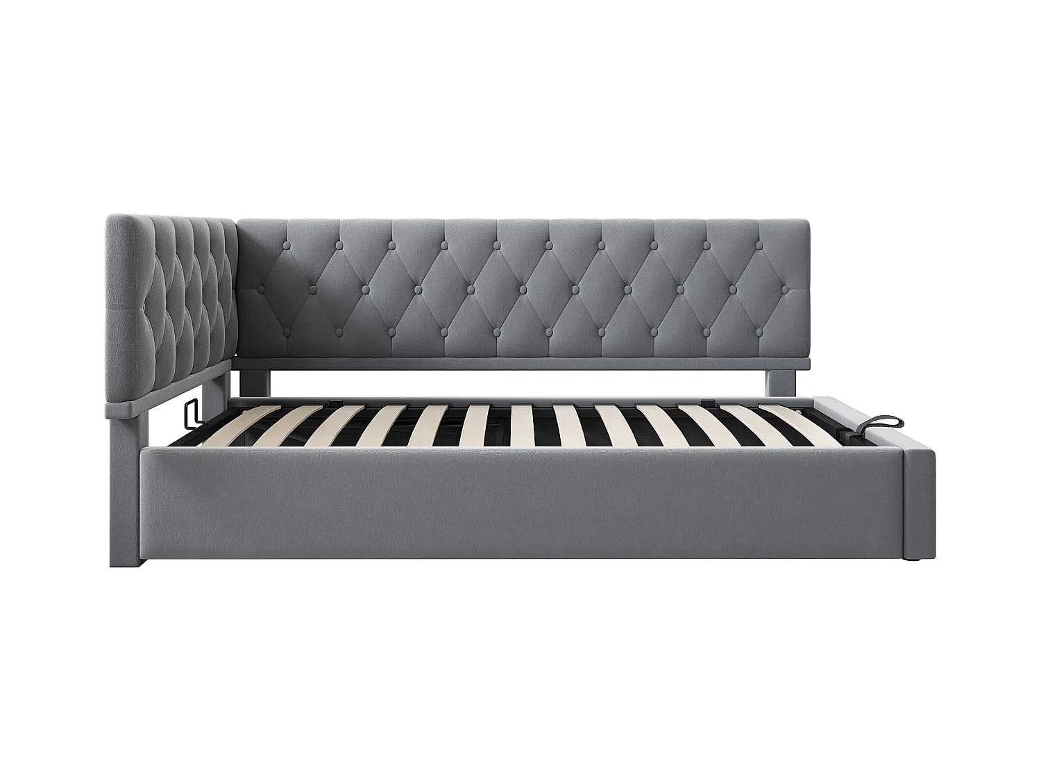 Lit coffre 90x200 cm - Lit velours avec sommier à lattes en bois - gris - sans matelas