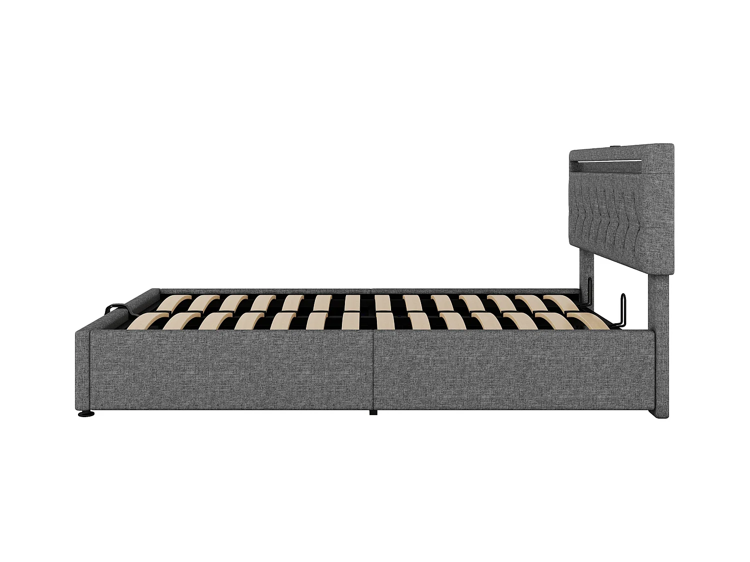 Lit coffre 140x200 cm - Lin gris - Lit ado avec éclairage LED et recharge USB - san fond