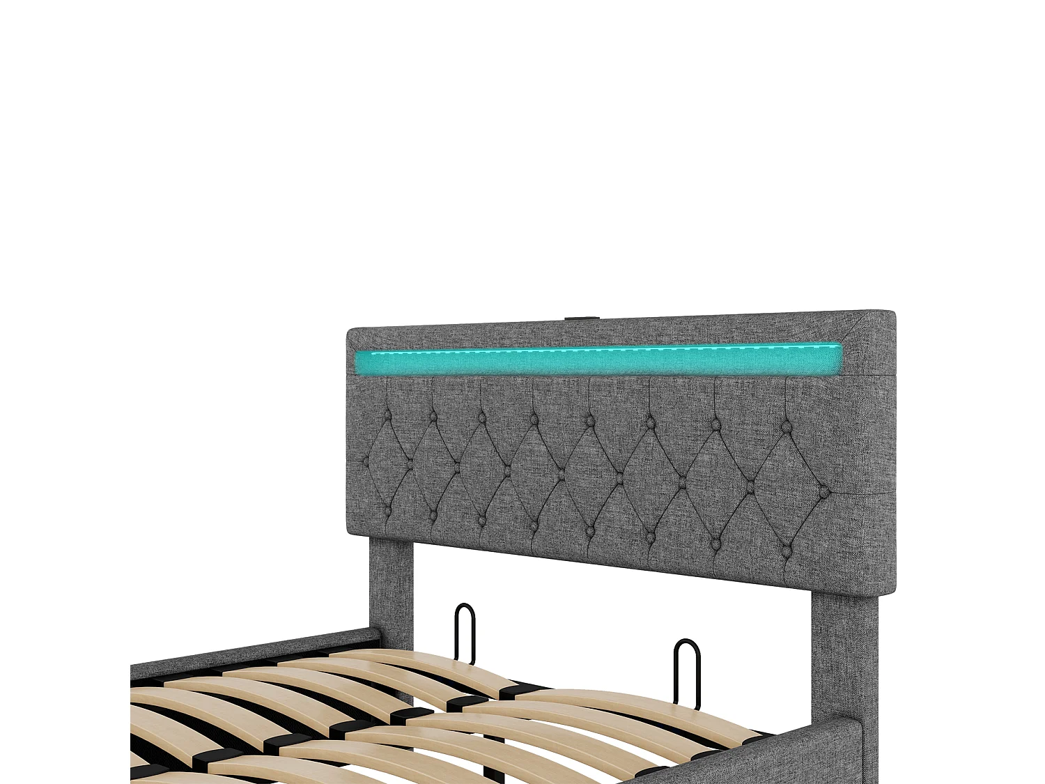 Łóżko ze schowkiem 140x200 cm - Szary len - łóżko dla nastolatków z oświetleniem LED i ładowaniem przez USB - bez podstawy