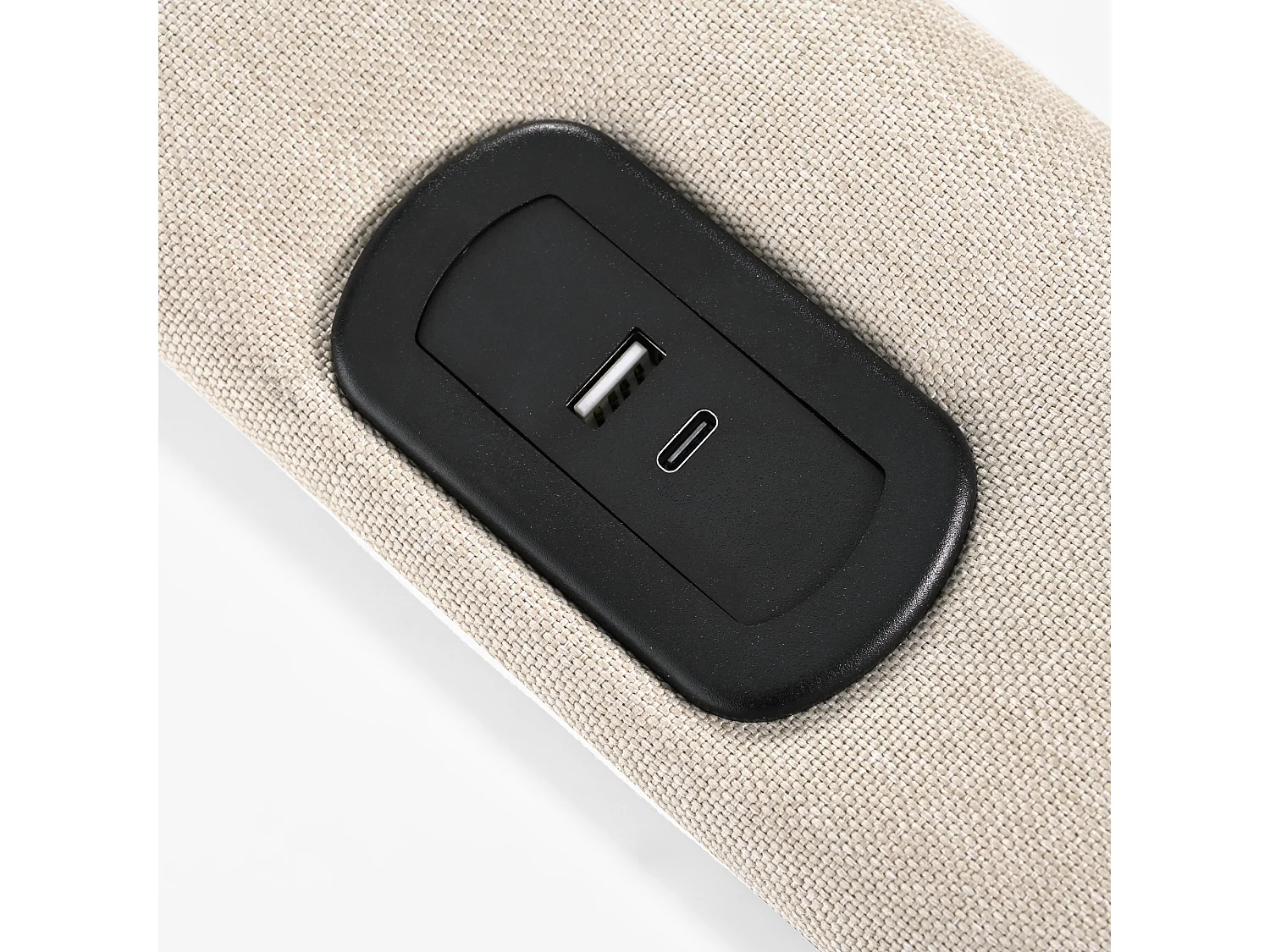 Lit avec rangement 160x200 cm avec USB et LED,  Lin, avec cadre à lattes - Beige (sans matelas)