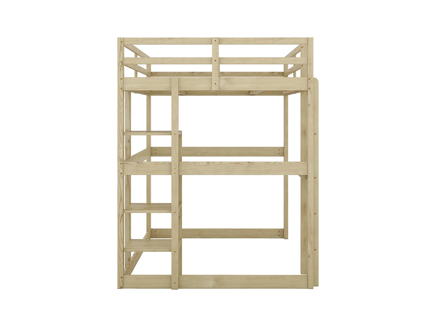 Hoogslaper 140x200 cm, houtkleur, kinderbed met bureau en plank, zonder matras