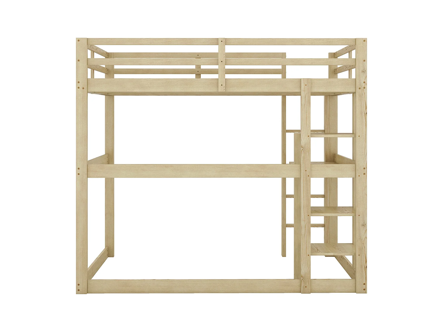 Hoogslaper 140x200 cm, houtkleur, kinderbed met bureau en plank, zonder matras